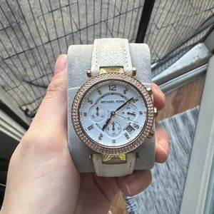 Michael Kors white strap watch with diamonds